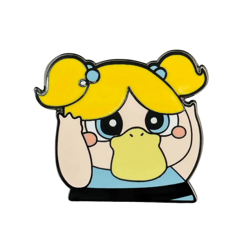 Cute Powerpuff-Girls And Duck Mashup Badge Comic Animation & Elf Combination Brooch Novelty Creative Jewelry