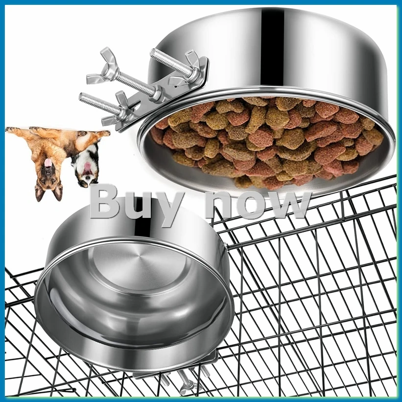 Dog Bowls 2 Pack, Stainless Steel Dog Food Bowl and Water Bowl, Hanging Dog Bowls for Cage Crate Kennel, Non-Spilling-A75P