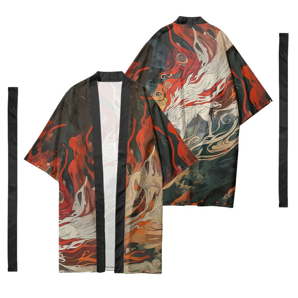

Summer Fox Print Traditional Kimono 2025 Japanese Men Women Cardigan Haori Streetwear Samurai Tops Plus Size 4XL 5XL 6XL