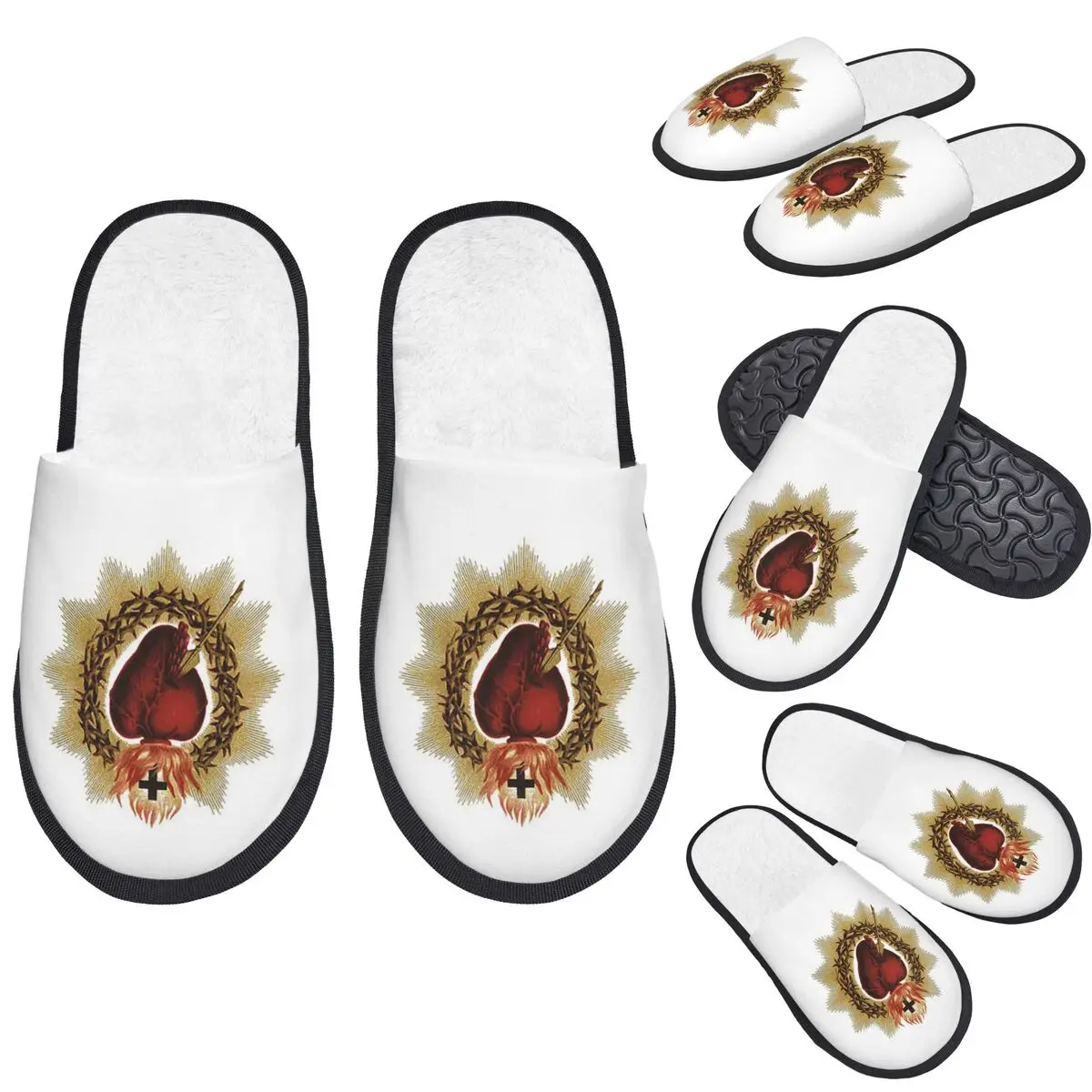Pantoufles catholiques personnalisées du sacré cœur de jésus, en mousse à mémoire de forme, chaudes et douces, pantoufles de maison pour femmes, chaussures confortables pour chambre à coucher