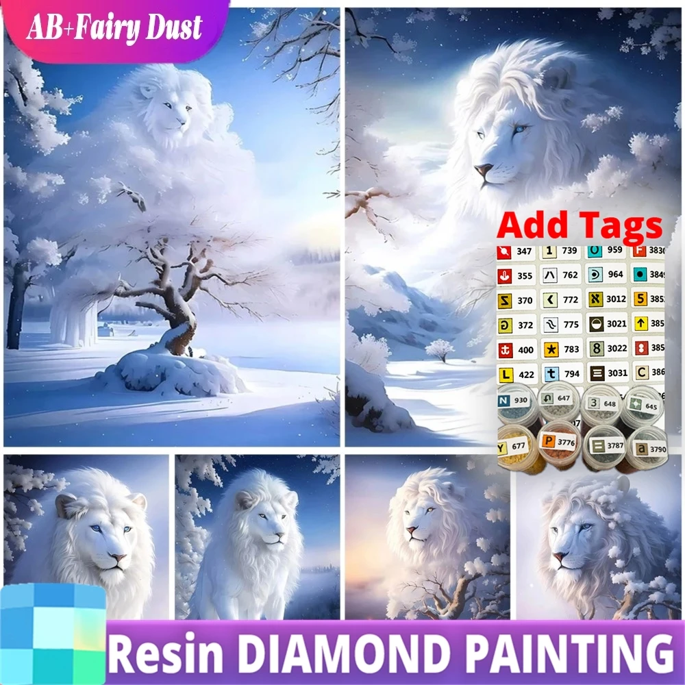 

AB Fairy Dust Resin Snow Forest White Lion Personality DIY Full Drill Diamond Decorative Painting
