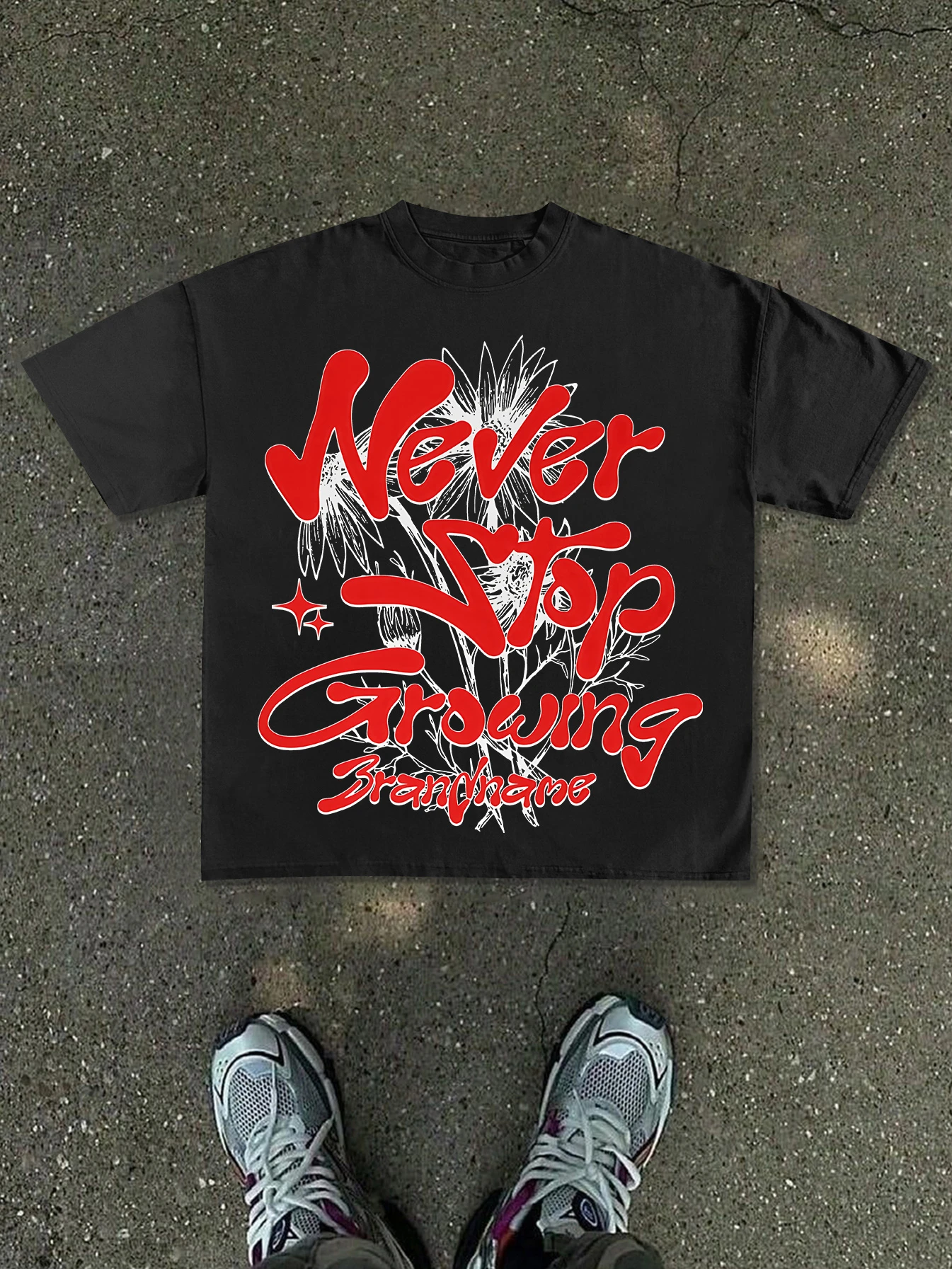New men's T-shirt, white, oversized fit, decorated with red graffiti-style 