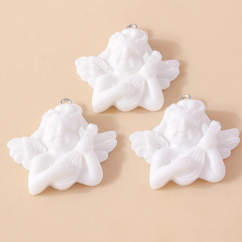 Leslie 10 Stück Harz flache Rückseite weiße Engel Charms Anhänger für Schmuckherstellung DIY Schlüsselanhänger Erkenntnisse Designer Charms – Detail 6