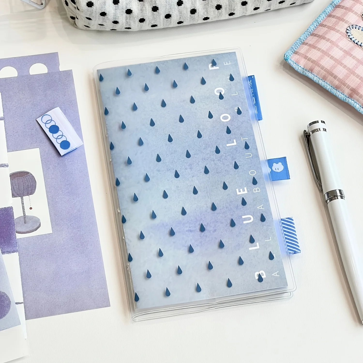 Carnet de guérison coréen bleu, journal Kawaii, pages intérieures multi-formats avec grille, lignes et pois, pages colorées, agenda quotidien