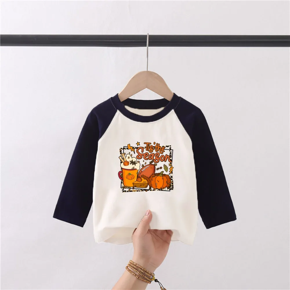 

Tis' The Season Kids Baseball Shirt Retro Fall Girls Tee Cute Thanksgiving Toddler Top Natural Toddler Tee Autumn Clothes