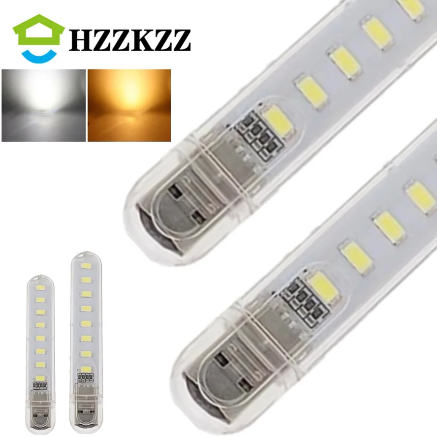 

HZZKZZ LED Mini 5v USB Night light Outdoor Mobile Bedroom Night Light Portable Desk Lamp 8 LED White Warm Color Indoor Lighting