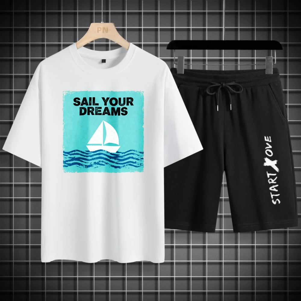 

Мужские комплекты футболок, мужской комплект, летняя мода, полиэстер, мужская летняя одежда, комплект одежды с короткими рукавами и шортами, дышащий