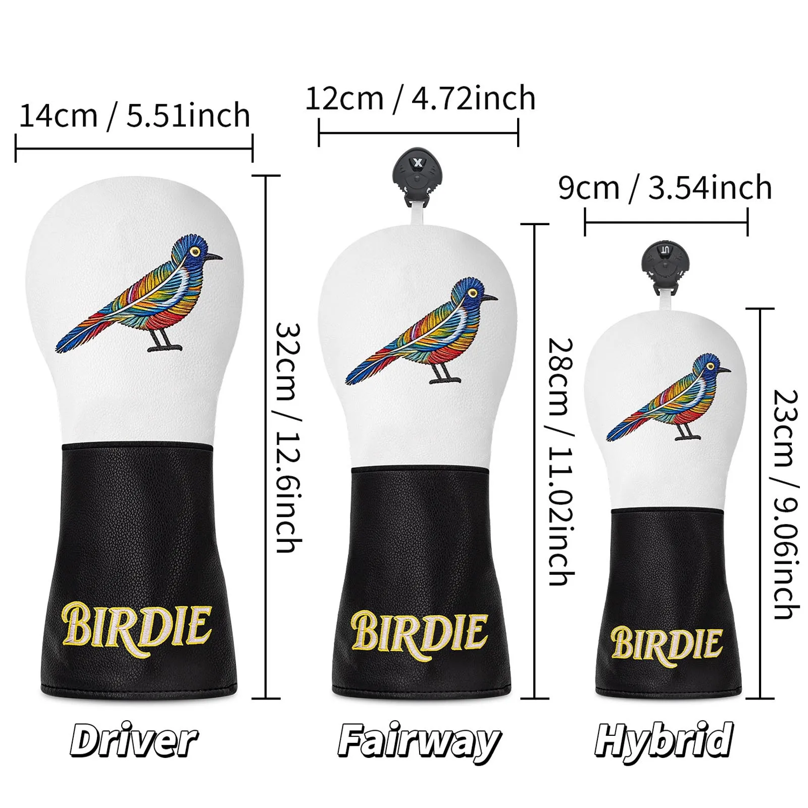 Colorful Bird Embroidery Golf Headcover Elastic Bands Color Block Water Resistant PU Leather Club Head Cover view 6