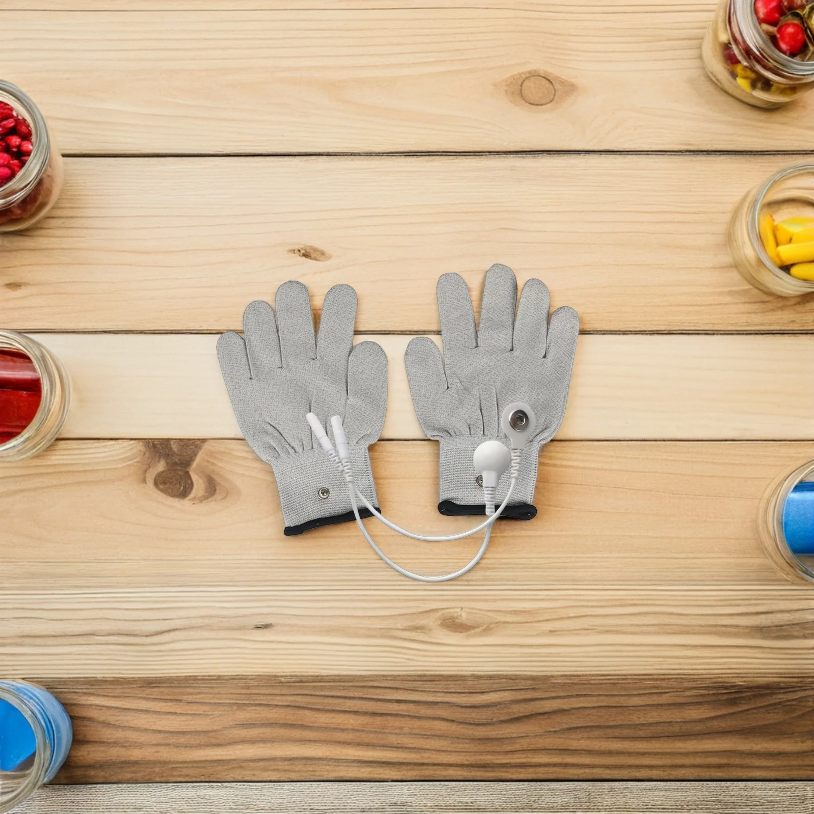 

2pcs Electric Therapy Gloves White Silver Fiber Universal Xl Grey Stainless Steel Button For Massage Beauty Conductive Hand