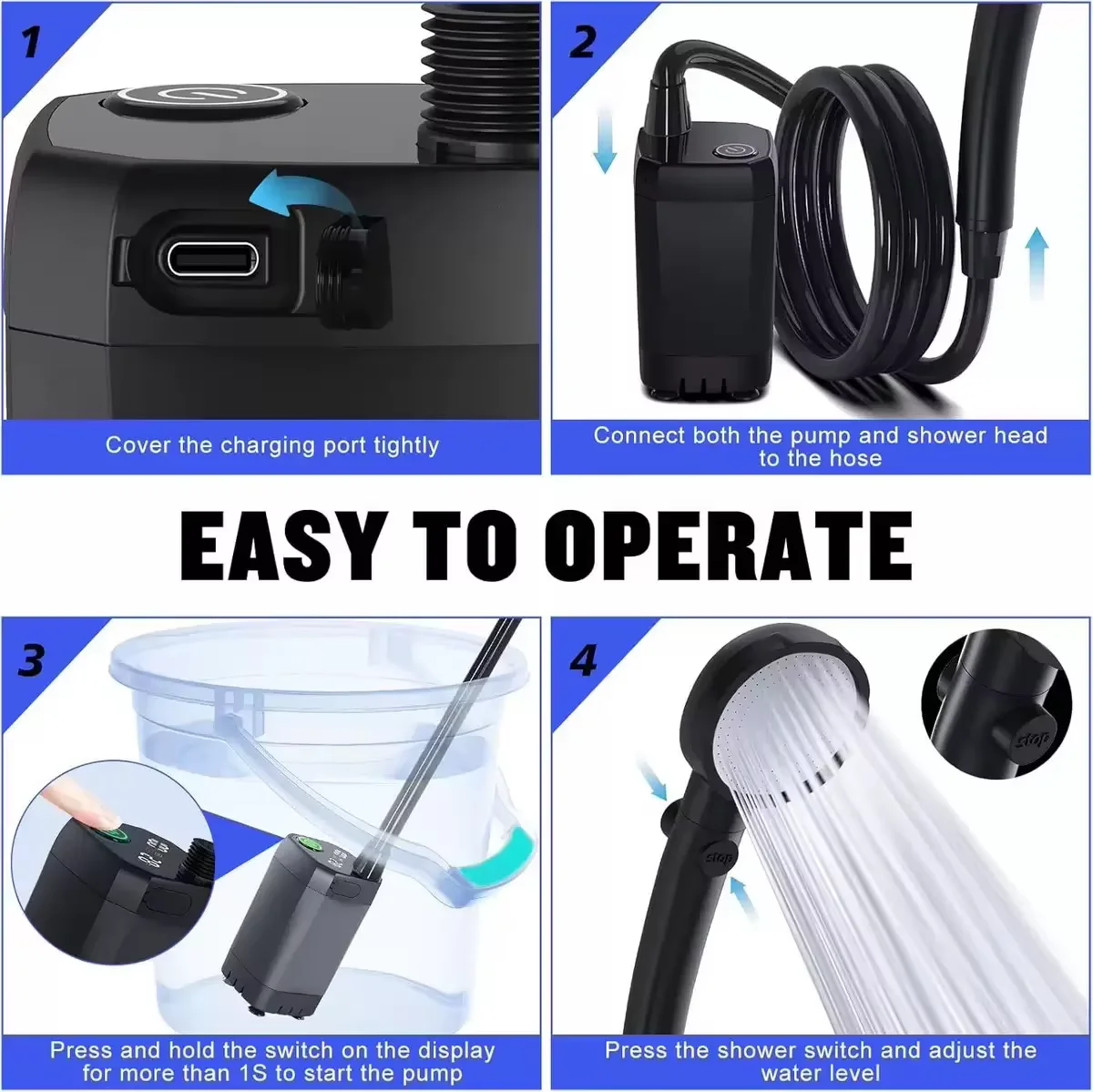 Portable Outdoor Electric Shower Unit, with Long Battery Life, Suitable for Use in Camping, Bathrooms, and Construction Sites. view 3