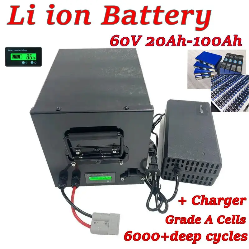 

60V 20Ah 30Ah 40Ah 50Ah 60Ah 70Ah 80Ah литий-ионная тележка для гольфа трехколесный велосипед, скутер, автофургон. Пакет солнечной энергии инвертора