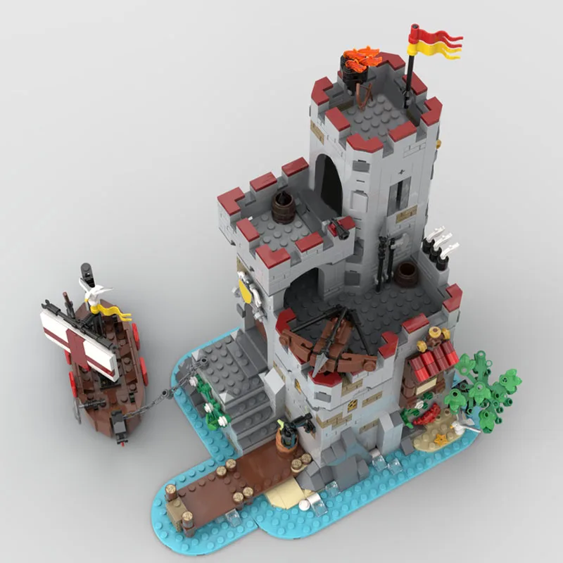 1321 Uds. Torre de mercado costero Medieval, bloque de construcción Modular, modelo de arquitectura Retro, juguete de exhibición, montaje para niños, regalos de cumpleaños