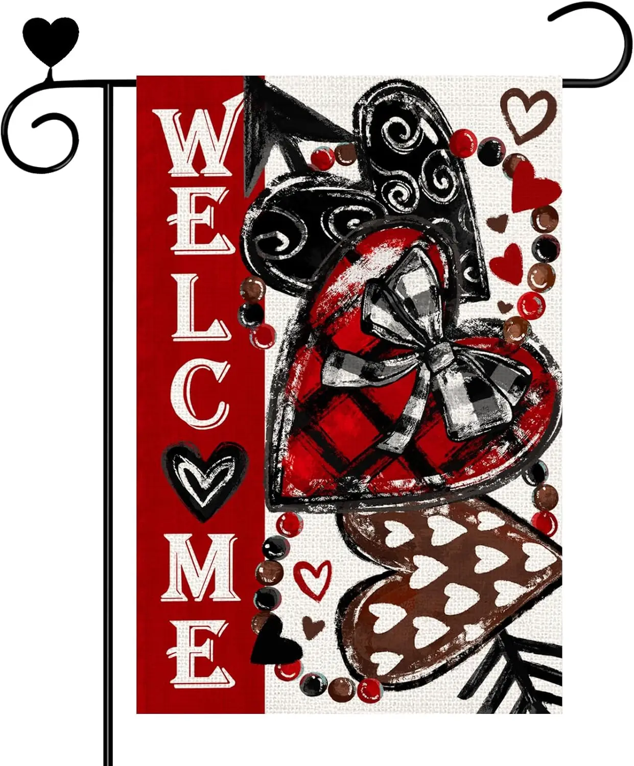 Valentine Love Heart Buffalo Plaid Garden Flag, Welcome Small Burlap Double Sided Garden Flag for Outside Holiday Farmhouse  EEZ