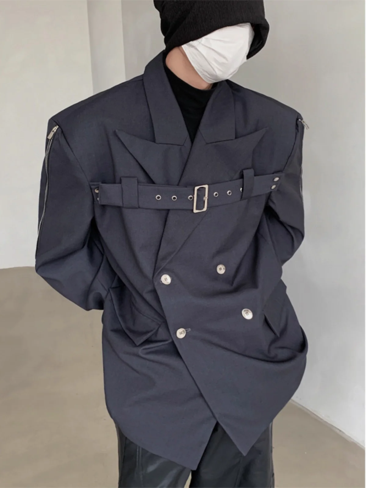 British Yupi High-Grade Suit Fashion Brand Hair Stylist Padded Shoulder Lace-up Coat Naples Yamamoto Style