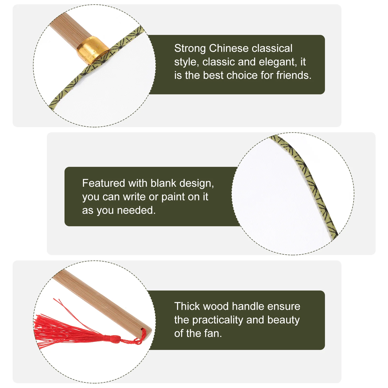 

3pcs Blank Round Fans Chinese Classical Style Diy Drawing For Handmade Craft Painting Accessories Graffiti Fans