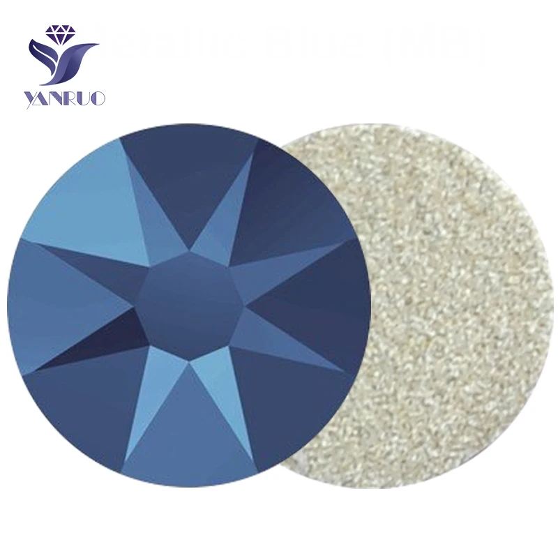 YANRUO 2088 Metallic Blue Cold Fix Rhinestones Glass Strass DIY Crafts Flat Back Crystals Stones For Wedding Decorations