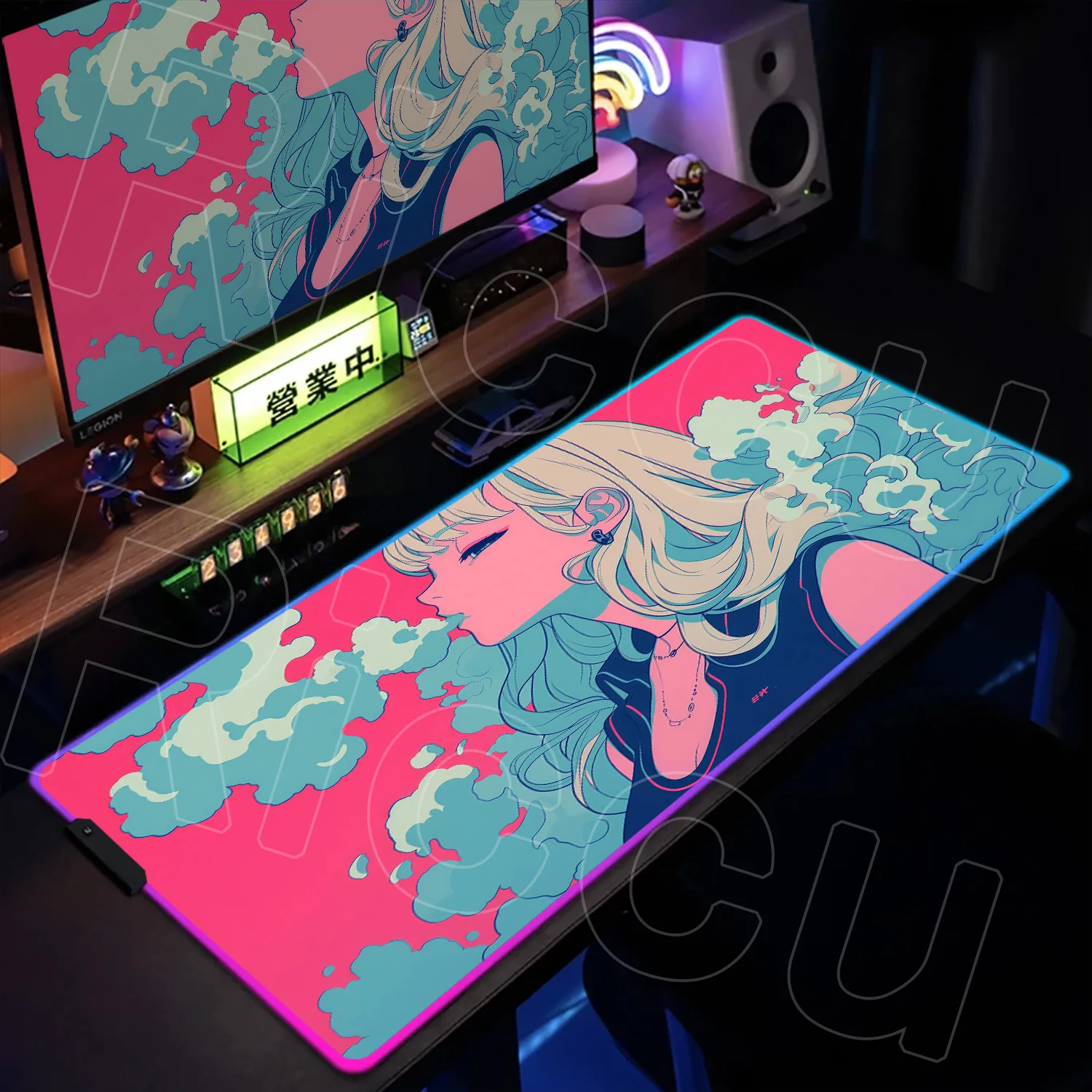 RGB 1000X500 مللي متر XXXL الفن الدوبامين الألوان فتاة كوميك HD ماوس الوسادة الظلام ألعاب الكمبيوتر اكسسوارات لوحة المفاتيح المحمول المتضخم LED حصيرة مكتبية #1