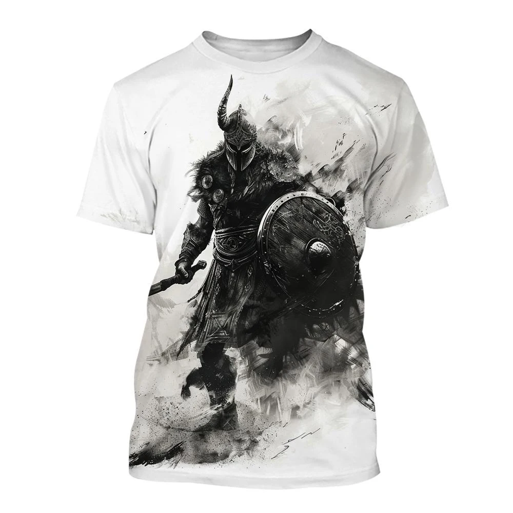 

Men's Black and White Line Tattoo Pattern 3d Short-sleeved T-shirt Tops New Street Hip-hop Harajuku Cool T-shirt