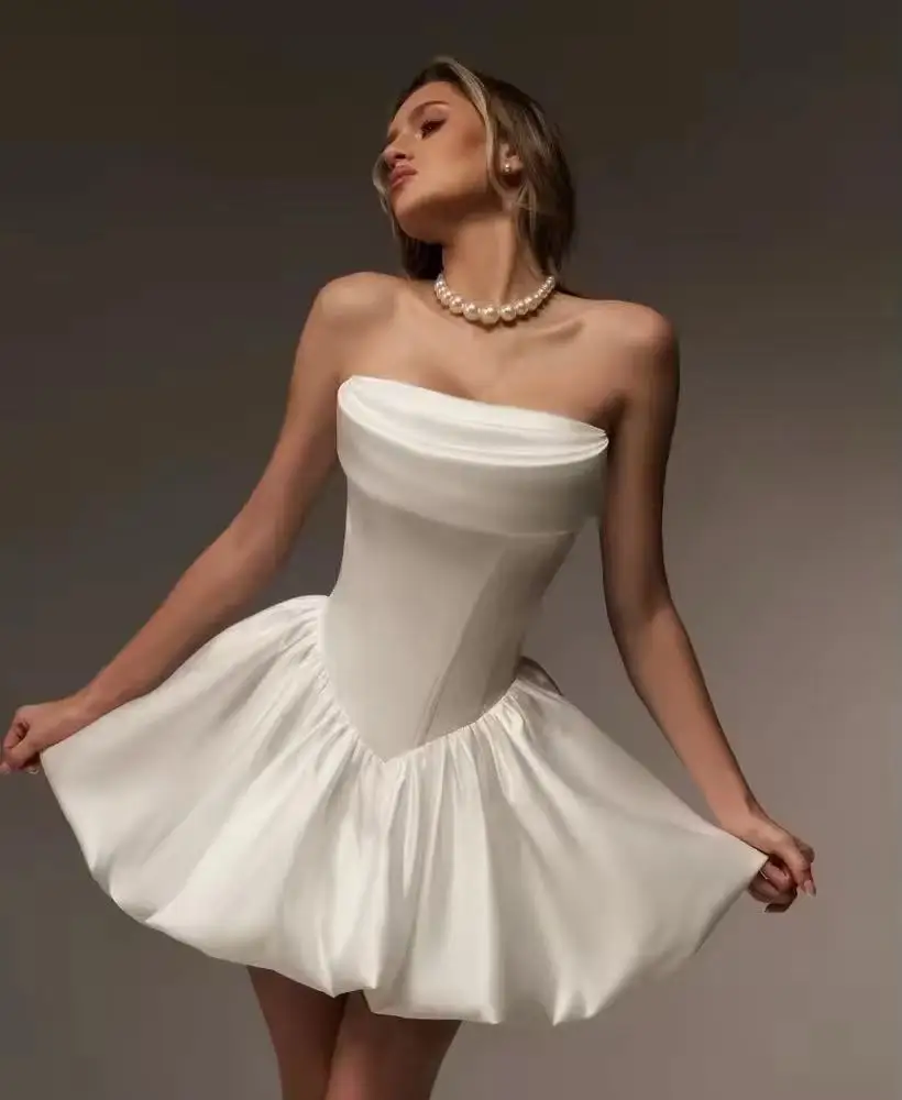 vintage-simple-satin-wedding-party-dresses-strapless-short-a-line-ivory-lace-up-back-vestidos-bridal-gowns-customized