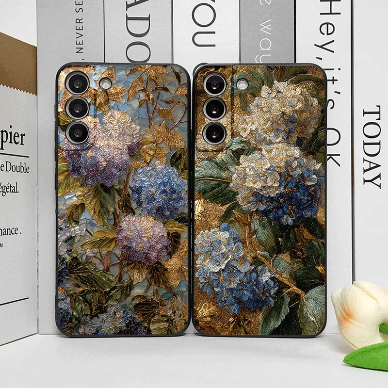 Funda de Teléfono con Diseño Abstracto de Hortensias Azules para Honor Huawei 400 200 Lite 100 PRO 90 Magic 7 6 Lite 5 Pro, Cubierta Suave y Bonita