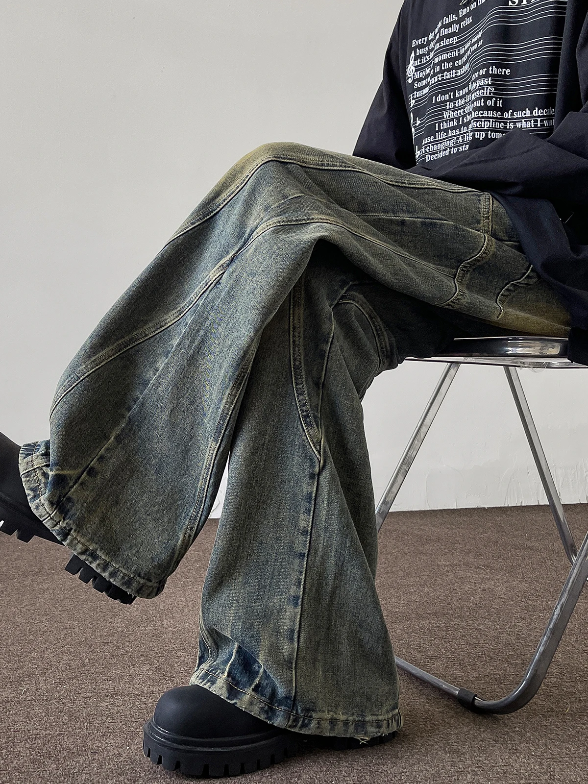 

Waed Vintage Straight Leg Men's Jeans Casual Trendy American Sle Loose Fit Spring Autumn Wear Resistant Durable