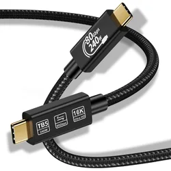 Thunderbolt 5 USB4 Cable 80Gbps 16K Thunderbolt4 Compatlble USB C Fast Charger Cable 240W Type C Gen4 Data Transfer For Macbook