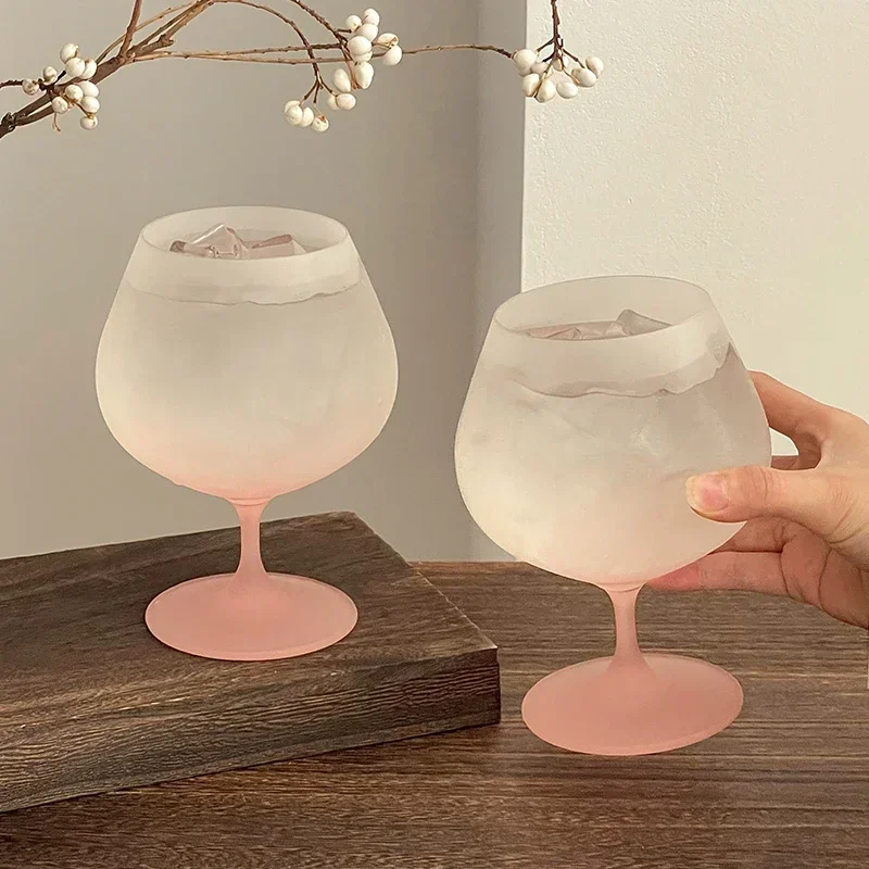 Variable powder frosted glass French goblet household design red wine cute juice cup