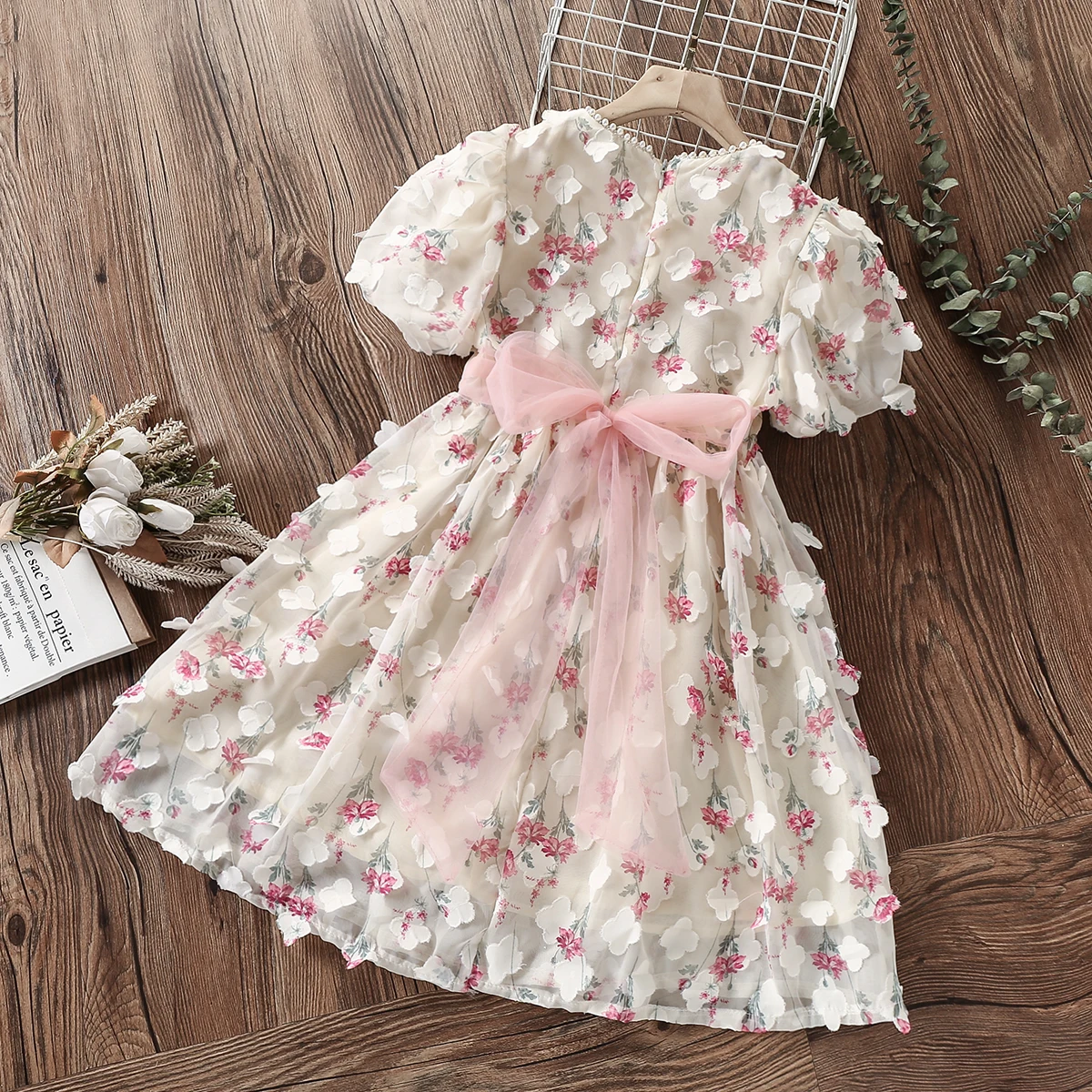 Summer Baby Kids Elegant Flower Dresses for Girls Princess Dresses Short Sleeve Party Outfits  Children Costumes 2 4 6 7 8 Years