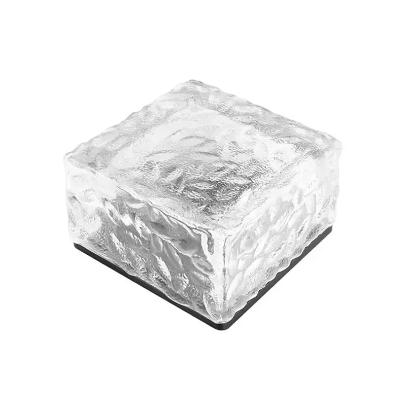 IP68 Waterproof Solar RGB LED Light Outdoor Decorative Tempered Glass Ice Cube Brick Lamp for Road Pathway Garden Landscape