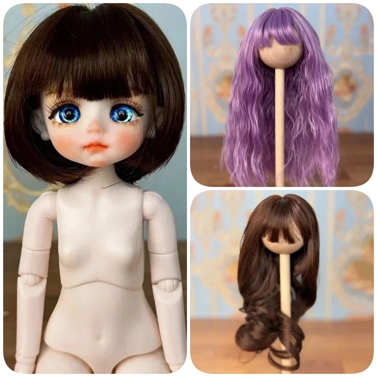 

‌ 1/6 парик BJD, съемные длинные и короткие волосы для 30 см, шарнирные куклы, аксессуары для кукол
