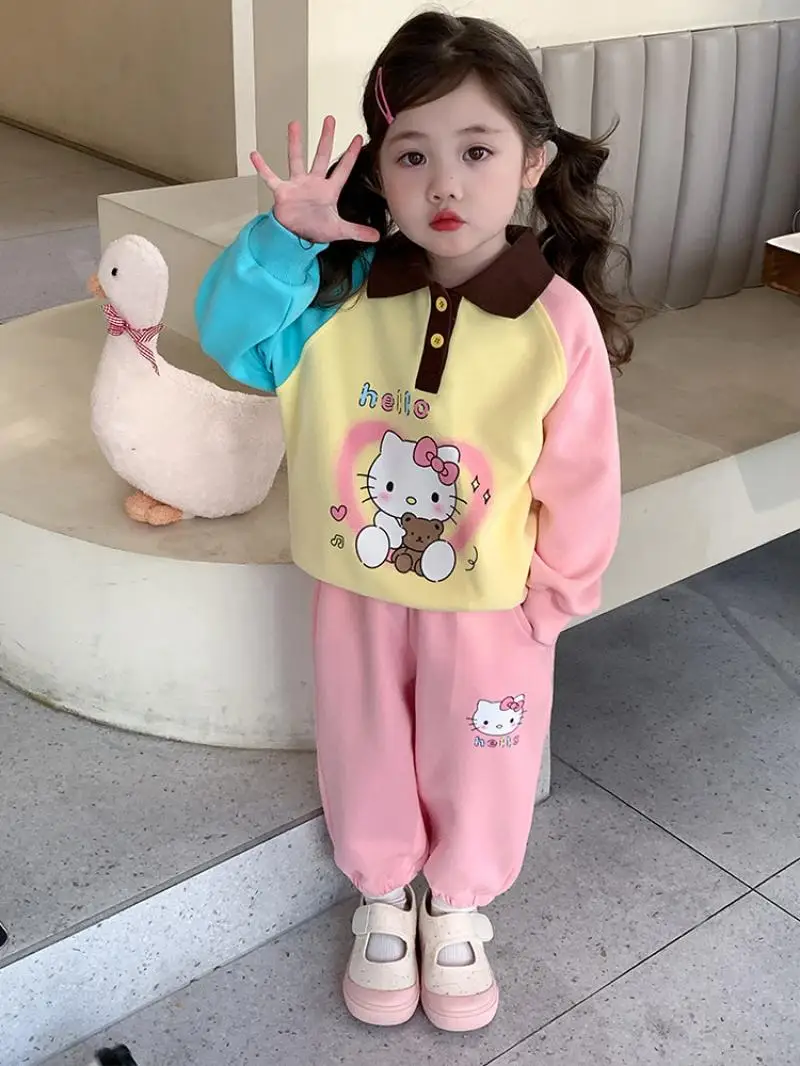 2 قطعة بدلة الخريف الفتيات سانريو مرحبا كيتي 2025 ملابس الأطفال العصرية الجديدة ملابس الربيع طفلة الرياضة الربيع دعوى