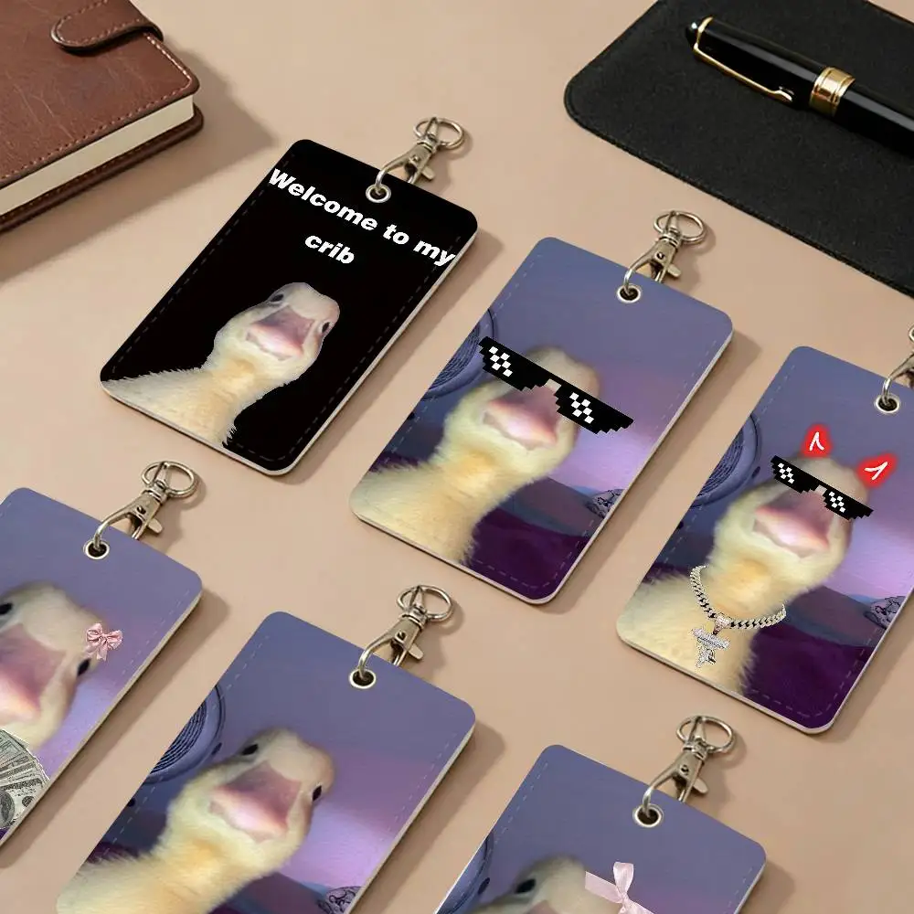 Welcome to My Crib Funny duck PU Leather Card Holders Anti-lost Student ID Protective Cover Cases Campus Access Cards Key Chain