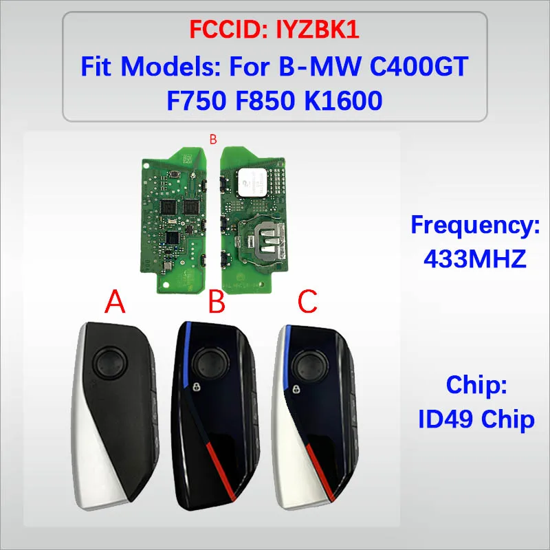 CN006141 Only PCB OEM 4 Buttons Smart Remote Key FCC IYZBK1 ID49 Chip 433MHz Keyless Go For B-MW C400GT F750 F850 K1600