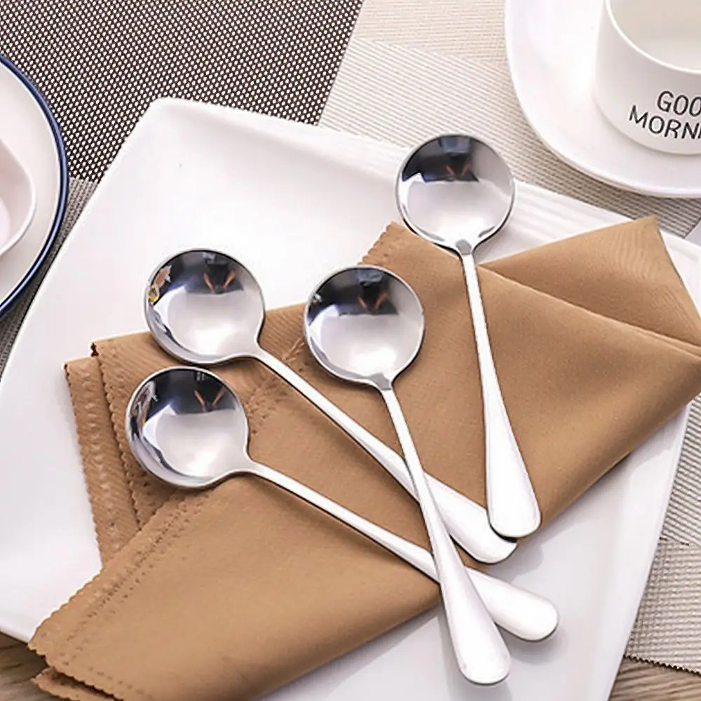 1PCS 17cm Stainless Steel Round Soup Spoons Coffee Stirring Spoon Tableware Dessert Spoon Dishwasher Safe Kitchen Tool