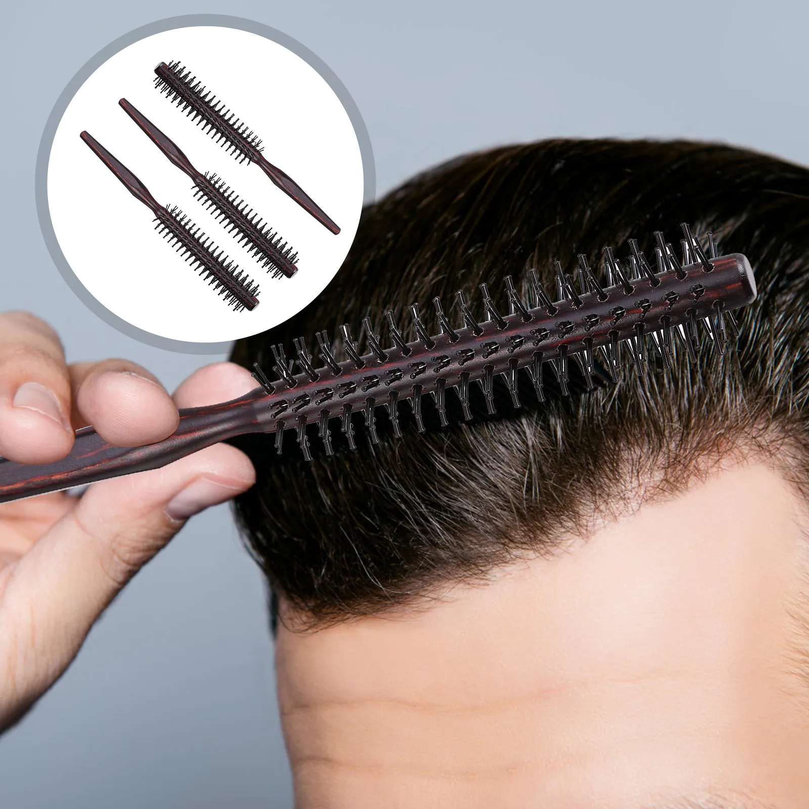 

3Pcs Pear Wood Rolling Hair Comb for Curly Long Hair Nylon Bristles Scalp Massage Styling Brush Professional Hairdressing Comb