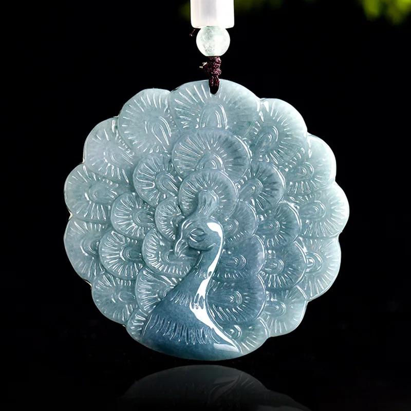 

Natural A-grade Jade Blue Water Peacock Ice Seed Jadeite Pendant Auspicious Safe Men's Charms Women's Jewelry Drop Shipping