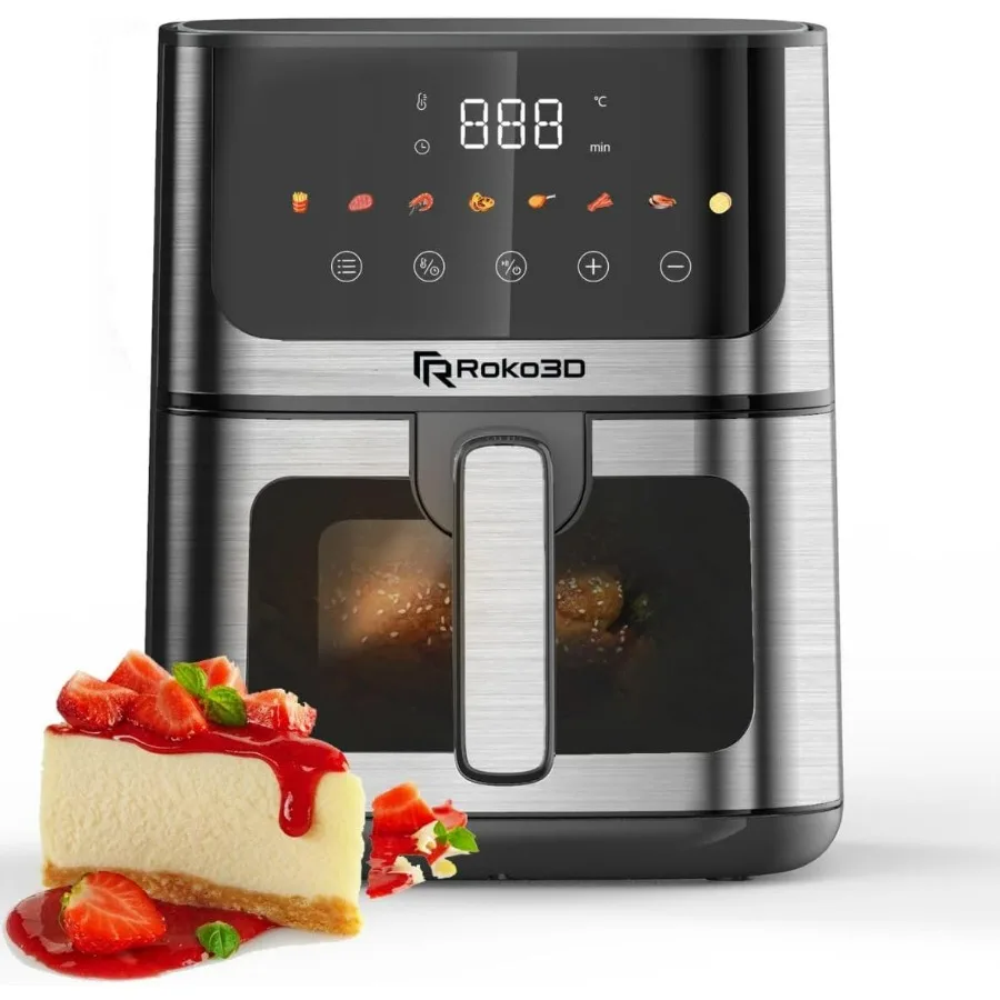 

Air Fryer Stainless Steel with Visible Window - 5Qt Ccity for 3-5 Persons 18 in 1 Functions including Fry Bake Toast Broil Rehe