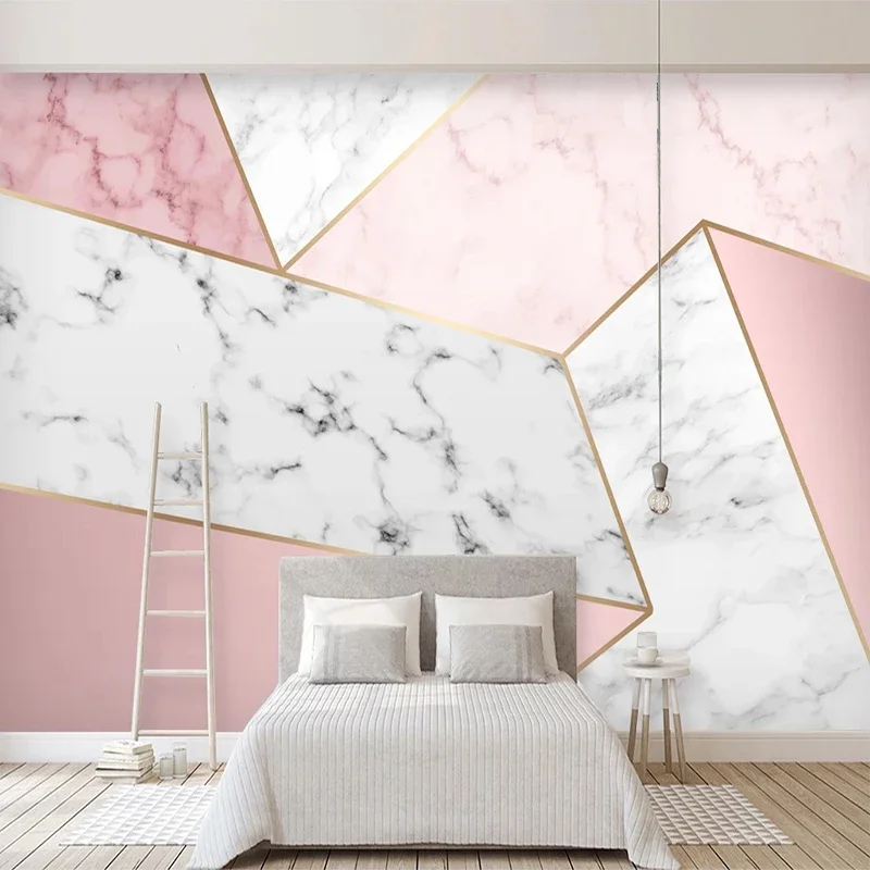 Custom Wallpaper For Walls 3D Pink Geometric Marble Texture Bedroom Living Room TV Backdrop Home Decoration Mural Wall Painting