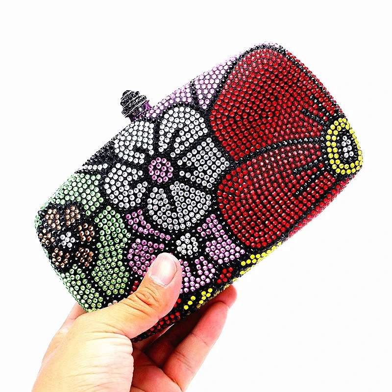 

Women Multi Flower Rhinestone Clutches Luxury Diamond Wedding Purse Crystal Dinner Handbags Designer Party Stones Minaudere Bags