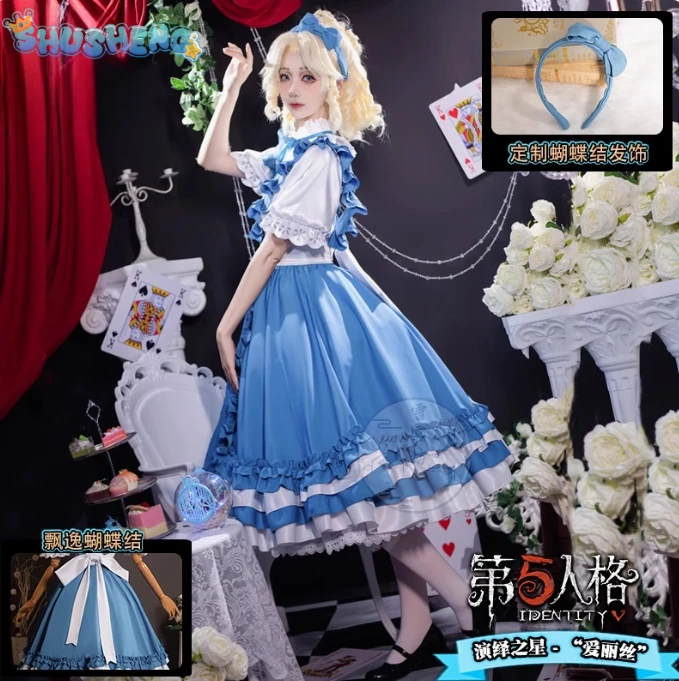 Game Identity V Reporter Cosplay Alice Costume Sweet Lolita Dress Accessories Props Glasses Set Party Carnival Full Set for Sale