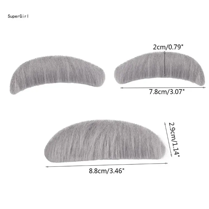 Barba falsa para Halloween, conjunto cejas y bigote para hombre y mujer, accesorio J78E