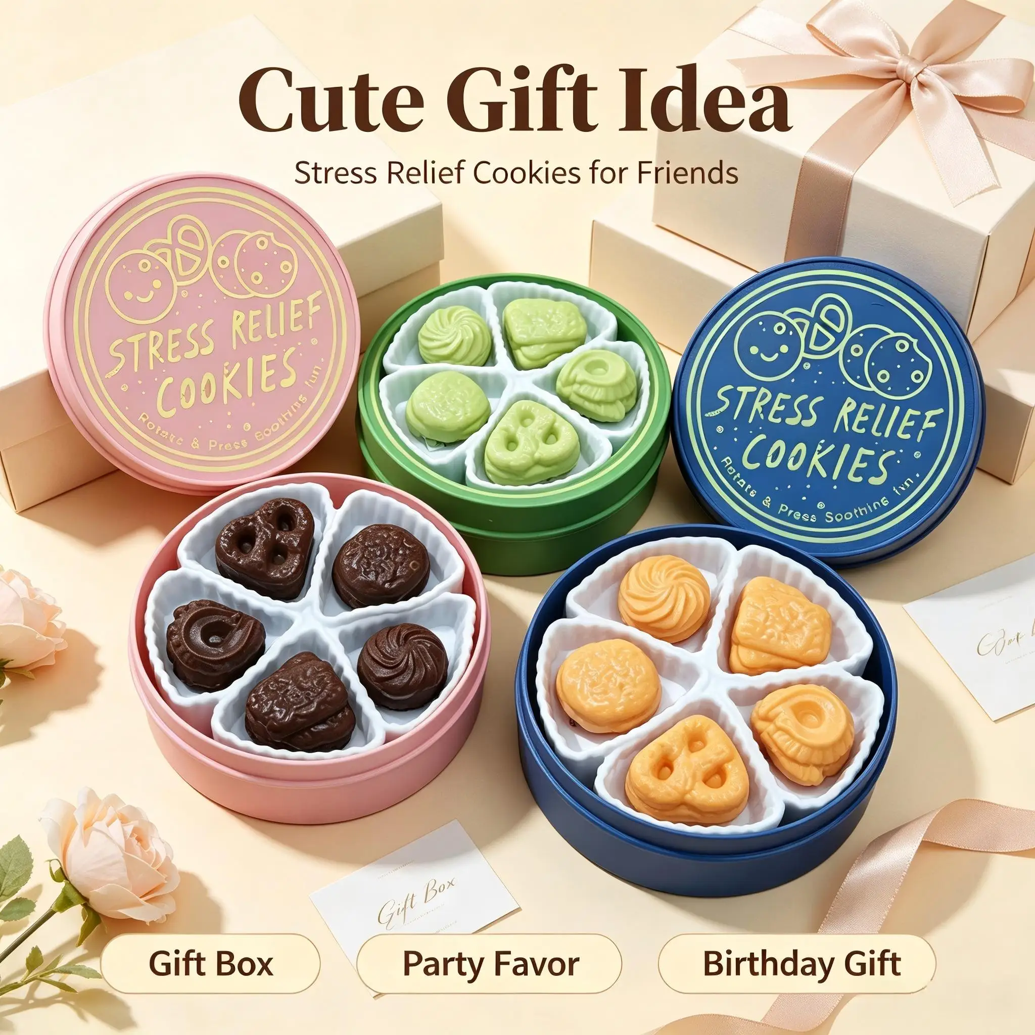 360° Rotating Cookie Shape Fidget Clicker Toy Press Simulation Biscuit Sensory Stress Relief Toy Novelty Birthday Party Gift