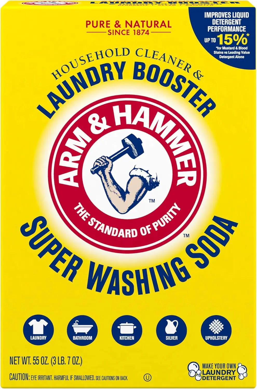 Super Washing Soda, Limpiador Doméstico y Potenciador de Lavandería, Caja de 55 oz para una Limpieza Eficaz