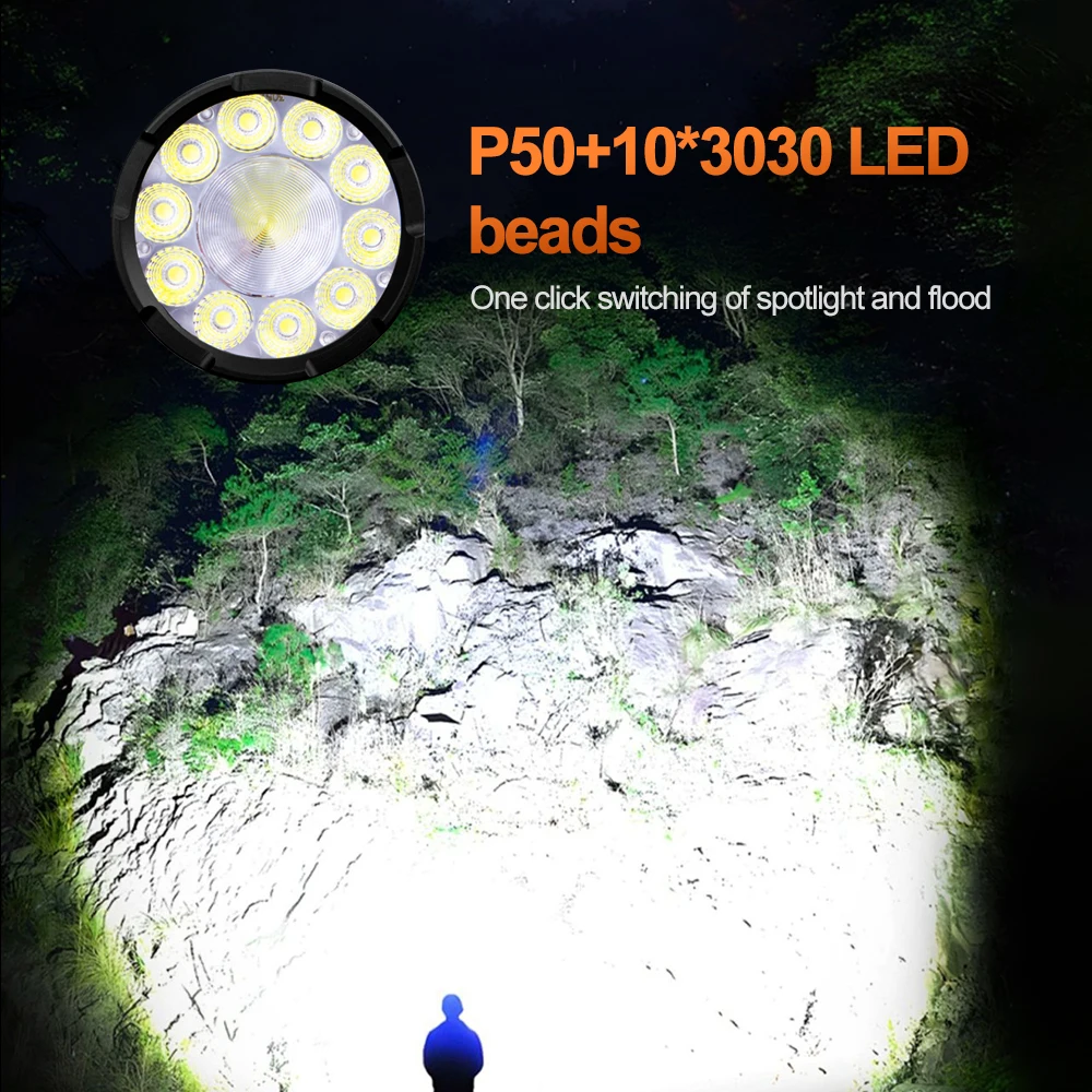 Most Powerful 11 LED Flashlight Super Bright Tactical Torch USB Rechargeable Zoom Work Light Lamp For Camping Fishing Search