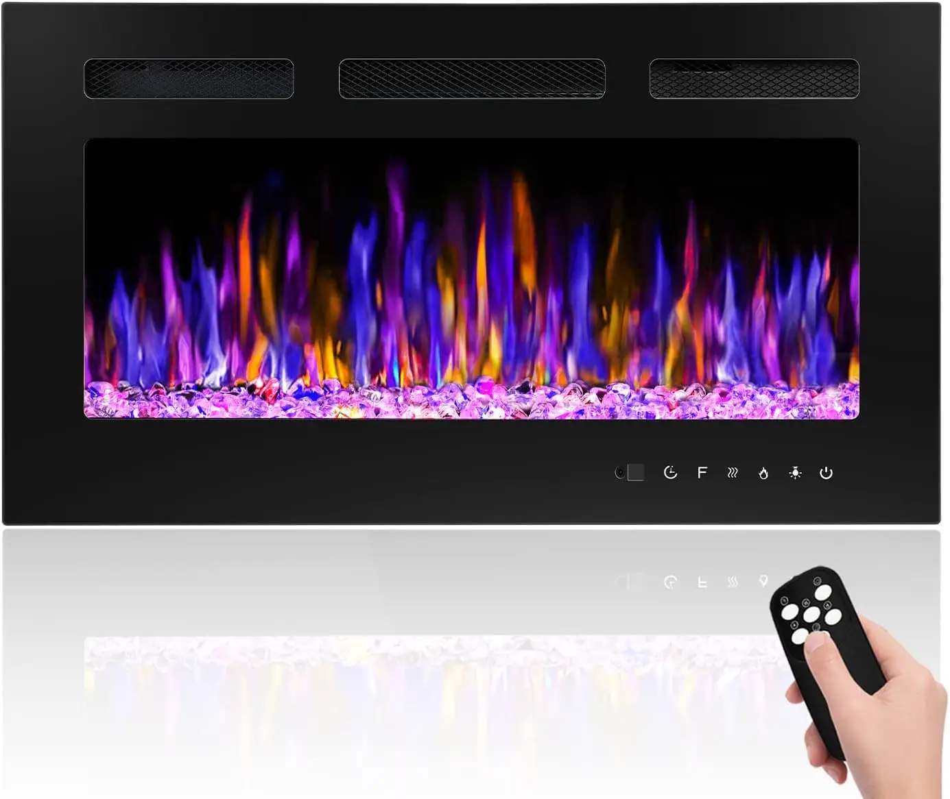 

Indoor Wall-mounted Electric Fireplace with Remote, 750/1500W, Adjustable Flame Color and Brightness, Suitable for Home Use