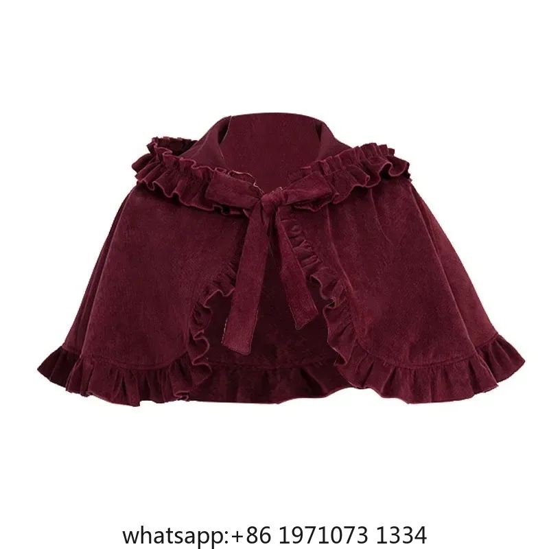 Lolita Cloak Cape Hood Shawl Short Robe Tied Little Red Riding Costume Autumn Winter Women Sweet Ruffle Bow For Student Girls