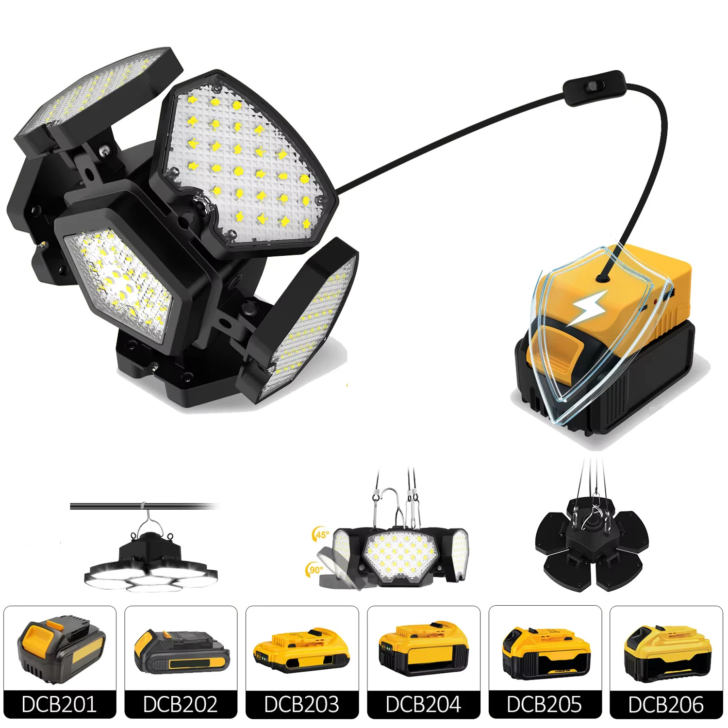 LED Pendant Light Compatible with DeWalt Adjustable Angle Garage Light Shed Light Portable Work Light Indoor Outdoor