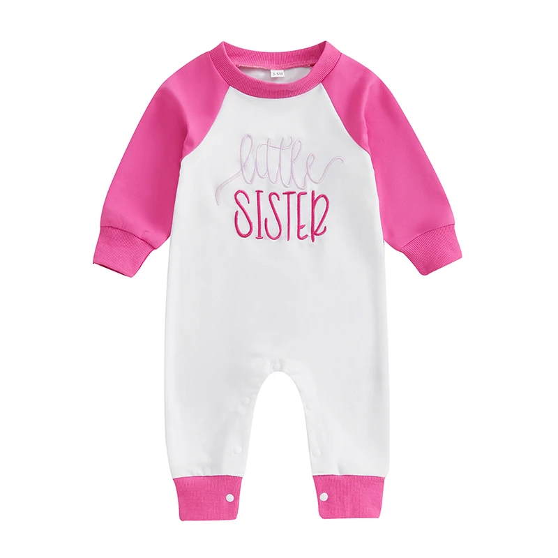 

Baby Girls Jumpsuit Long Sleeve Crew Neck Embroidery Letters Casual Romper Clothes