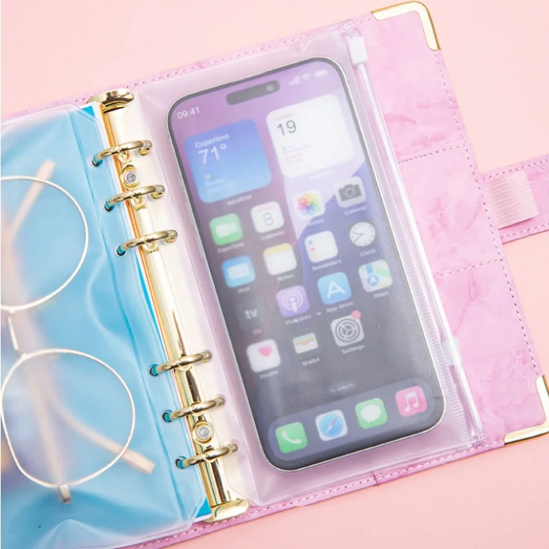 A6 Money Saving Organizer PU Leather Budget Binder Marble Notebook Budgets 12 Pages Planner Envelope Office School Supplies