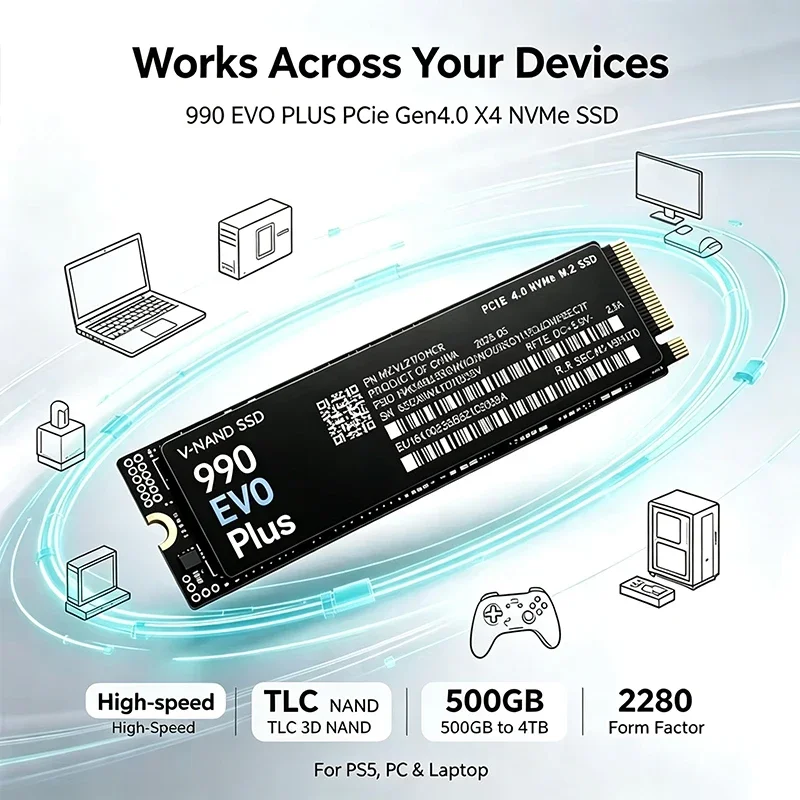 New 990 EVO Plus M.2 2280 NVMe SSD 500G 2TB 4TB PCIe Gen4 High-speed Fast Storage Disk For Console Gaming Laptop Desktop PC